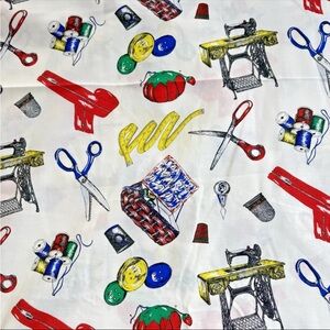 VTG Sewing Room Notions Treadle Machine Print Quilting Cotton 5 yds + 10"L